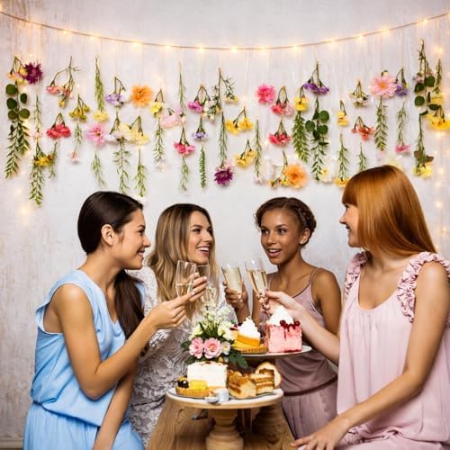 Suncalla 5.6 ft Wildflowers Hanging Garlands with LED Lights Artificial Flower Wall Decor Fake Rustic Floral Vines Rose Eucalyptus Daisy Backdrop Set for Ceiling Farmhouse Wedding Home Garden(Fresh) - Image 5