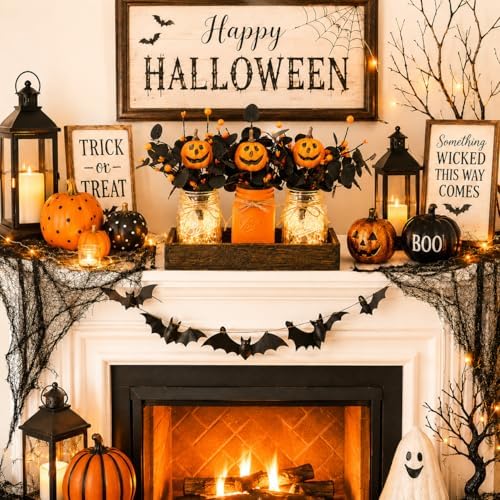 Lighted Halloween Table Centerpiece, Pumpkin Mason Jar Decorations for Home - Image 3