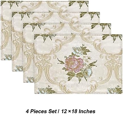 Loom and Mill Jacquard Floral Placemats Set of 4, Pearly Beige, 12x18in - Image 3