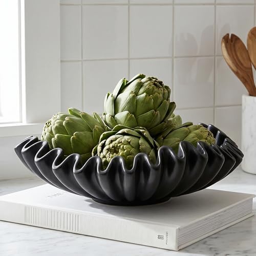 FESTGLOX Black Decorative Bowl, Decorative Fruit Bowls for Kitchen Counter by FESTGLOX