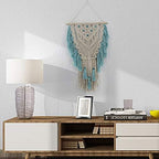 Macrame Wall Hanging Woven Wall Art Aqua Blue Color Tassel Macrame Tapestry Boho Pediments Wall Decor for Apartment Dorm Living Room Bedroom Baby Nursery Art Party Wedding Backdrop - Image 6