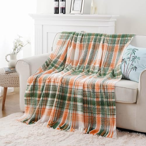 BATTILO Mohair Plaid Throw Blanket for Couch, Green Orange, 50 x 60 Inch - Image 7