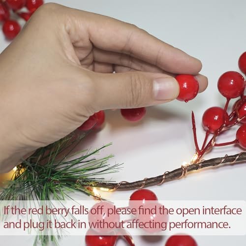 6.56FT Christmas Garland Decorations Red Berry Garlands with Lights 96 Fairy LED Lights Lighted Pine Garland for Mantle Fireplace Table Stairs Railing Xmas Tree Indoor Outdoor Winter Holiday Decor - Image 6