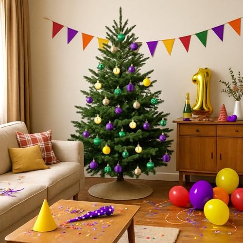 Lunmon 72 Pcs Mardi Gras Christmas Ornaments Green Gold Purple Baubles - Image 5