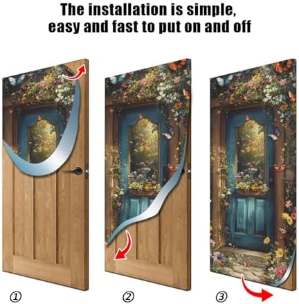 Burbuja Spring Flower Wood Door Cover, Stretch Fabric Backdrop Door Porch Covers for Home Party Holidays Decoration, 32x79 in - Image 2