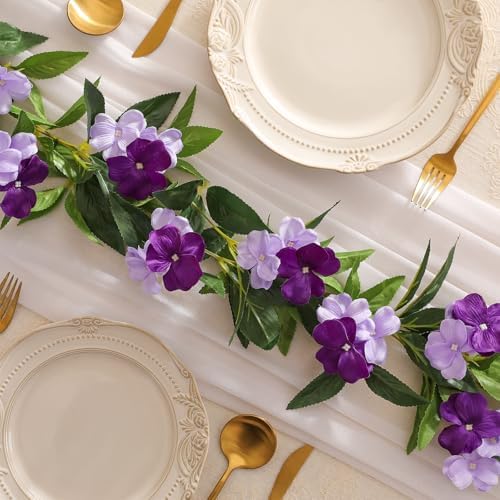 Floweroyal 6 Pack Artificial Flower Garlands 15.8FT Fake Impatiens Vines Silk Flowers Hanging Impatien Ivy for Wedding Arch Party Home Garden Wall Decor (Purple) - Image 5