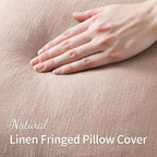 MIULEE Boho Linen Fringe Decorative Throw Pillow Covers Light Pink 20x20 - Image 2