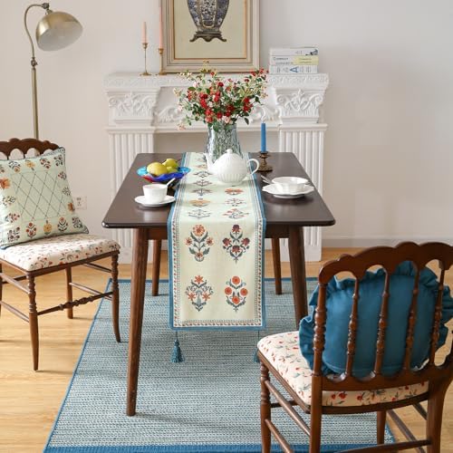 ISAENNE Designer French Linen Long Table Runner,102"x12"-Floralsea B - Image 6