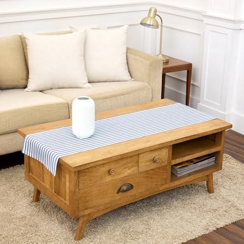 Solino Home 100% Pure Linen Table Runner, 14 x 60 in, Navy and White Stripe by SolinoHome