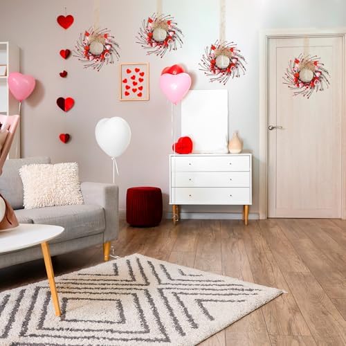6 Pcs Valentines Day Wreaths Kitchen Cabinet Decor Farmhouse Artificial Red Pink Heart Berries Mini Valentine's Day Windows Wreaths for Front Door Porch Wall Decor - Image 7