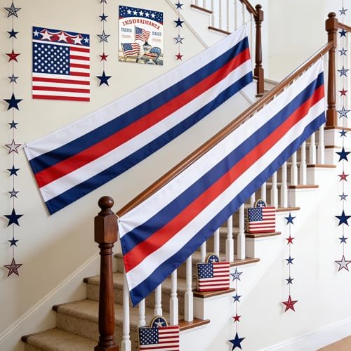 2 Pack Patriotic Bunting Banner, 4th of July Outdoor Porch Decorations 2.5 x 20 ft Red White and Blue American Flag for Memorial Day, Veterans Day, Home Yard (Independence Day-3) - Image 4