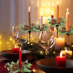 8 PCS Christmas Pine Taper Candle Rings Wreaths 1.38" Mini Norfolk Cedar Taper Candle Holder Wreaths Candle Rings with Berry for Xmas Winter Holiday Church Home Table Centerpiece Candlesticks Decor - Image 4
