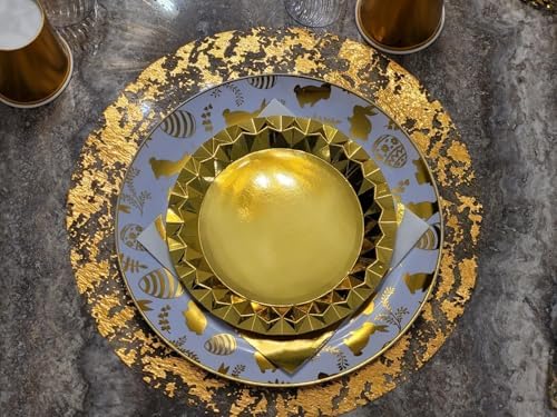 Gold Disposable Placemats Gold Doilies of 100 Round Place Mats Pressed 13 Inch Metallic Foil Charge Placemats for Home Decoration Dining Table Wedding Birthday Party - Image 4
