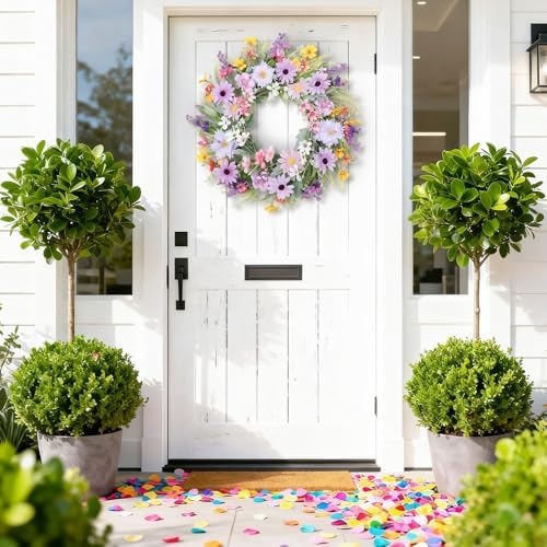 Spring Summer Wildflower Daisy Wreath for Front Door 18 Inch Artificial Colorful Flower Wreath for Indoor Outdoor Wall Festival Easter Home Farmhouse Wedding Decor - Image 7