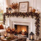 6ft Faux Dusty Plum Berry Garland with Lights, Fall Mantel Decor by FineCheer