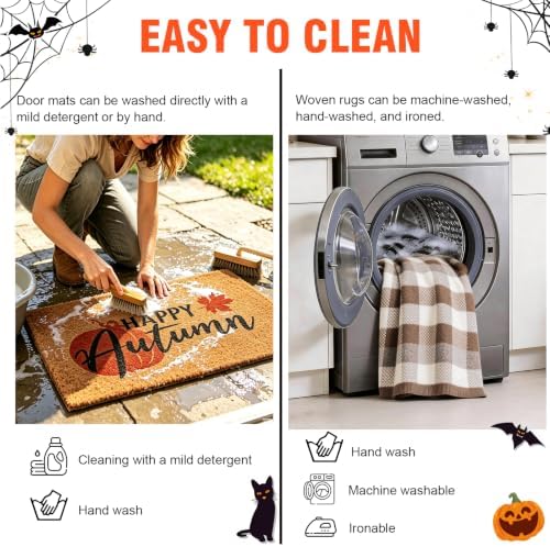 2-Piece Fall Front Door Mat Set, Coir Mat & Brown White Buffalo Plaid Mat - Image 5