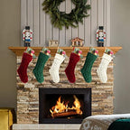 Christmas Stockings, 18 Inches Burgundy, Ivory and Green Cable Knitted Stocking for Xmas Holiday Decoration, 9 Pack - Image 2