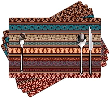 Faux Leather Placemats Set of 4 - Boho Heat Resistant Placemat for Dinner Table, Non-Slip Waterproof Oil-Proof Washable Reusable Placemat for Indoor Outdoor Kitchen Decor, 15.75In*11.81In by Unknown