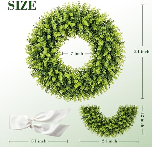 24" Artificial Eucalyptus Wreaths for Front Door Green Wreath All Seasons - Image 3