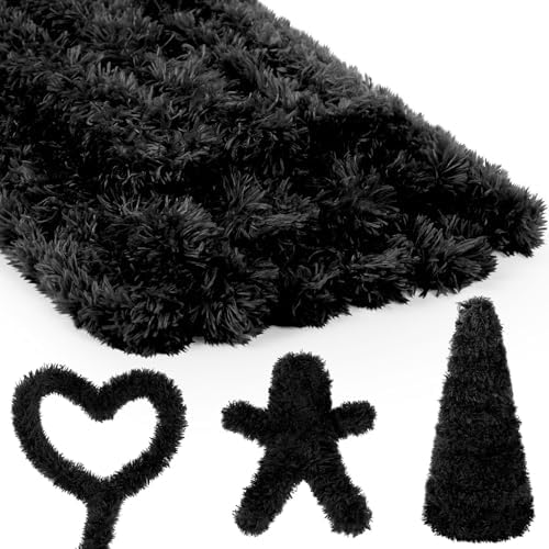 Teenyyou 24 Pcs 30mm x 39.37 Inch Extra Thick Jumbo Pipe Cleaners Bulk DIY Valentine's Day Giant Fur Fluffy Pipe Cleaners Chenille Stems Craft Supplies for Gifts DIY Project(Black) by Teenyyou