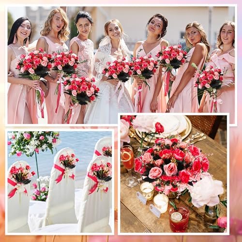 Hotop 12 Pcs Artificial Flowers Centerpiece for Tables 13 in, Rose Red - Image 5