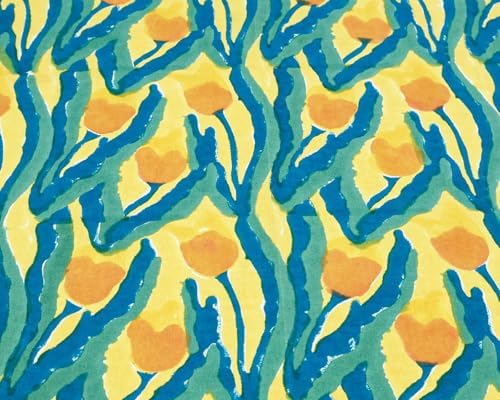72x72 Inches Square Hand Block Printed Cotton Tablecloth, Yellow Blue Floral Table Cloths Washable, Indian Table Linen for Halloween Christmas Outdoor Thanksgiving Gifts Home Decor Dinning Outdoor - Image 4