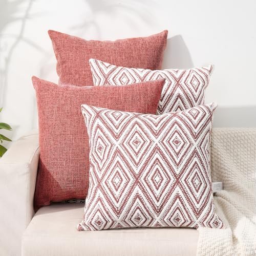 HPUK Throw Pillow Covers 18x18, 4 Pack, Coral Textured Couch Pillow Covers by HPUK