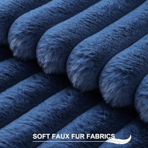 Pallene Faux Fur Decorative Throw Pillow Covers 22x22 Set of 2, Navy Blue - Image 2