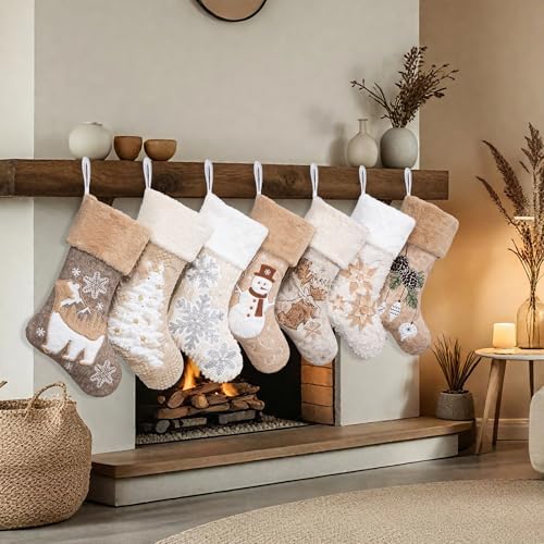 LUBOT 6 Pack Christmas Stockings Soft Large Family Xmas Stocking Set of 6 Embroidered 20" Modern Rustic Farmhouse Country Fireplace Hanging Christmas Decorations - Image 5