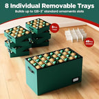 Christmas Ornament Storage Box, Ornament Organizer Storage box with Lids and Adjustable Dividers, Store Up to 128-3" Ornaments, Large Holiday Decor Storage Container with 8 Stackable Trays, Green - Image 7