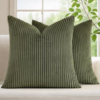 Mecatny Corduroy Fall Throw Pillow Covers 26x26 Set of 2 Olive Green by Mecatny