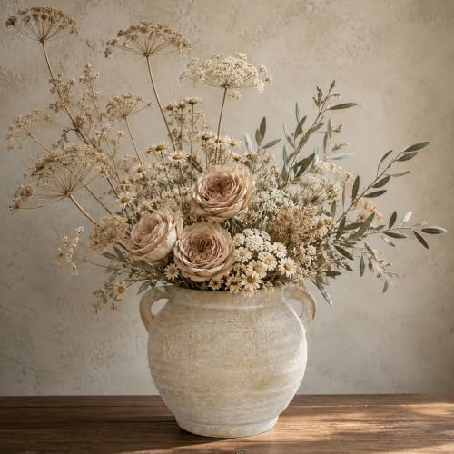 Briful Rustic Farmhouse Vase with Handles, 7.4" Ceramic Vases for Tabletop - Image 2