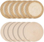 Handmade Round Boho Placemats Set of 6 | Natural Woven & Polyester Braided Combo Table Mats | 12-Piece Versatile Place Mats | Simple Rustic Farmhouse Style Dining Table Decor, Beige by Rakkime