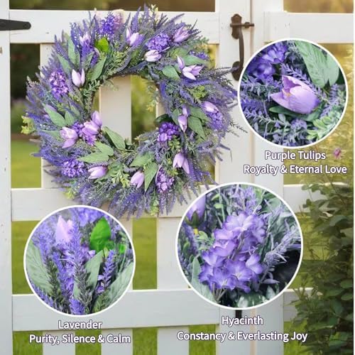 26" Artificial Spring Wreath for Front Door - Large Silk Hydrangea Daisy Rose Mixed Floral Wreath - Farmhouse Porch Wall Decor, Easter Mother's Day Decoration (Multicolor) (Purple, 26in) - Image 4