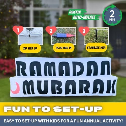 6FT Ramadan Inflatable Just Ramadan Mubarak! - Islamic Ramadan Decor for Outdoor Front/Back Lawns, Built-in LED Lights and Fan to Blow Up with Air, Iftar/Eid Gift - Image 3