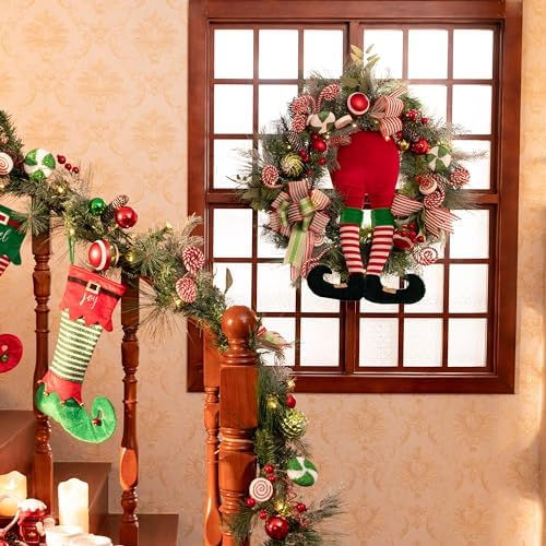 Valery Madelyn 30" Pre-Lit Christmas Wreath for Front Door with Lights Elf - Image 3