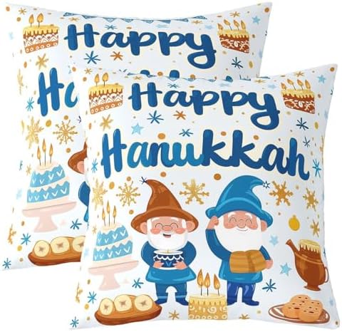Erosebridal Hanukkah Theme Throw Pillow Covers Happy Festival Pillow Cases 24X24 Inch for Sofa Bed Couch,Cute Gnomes Cake Stars Decorative Cushion Covers Winter Snowflake 2Pcs by Erosebridal