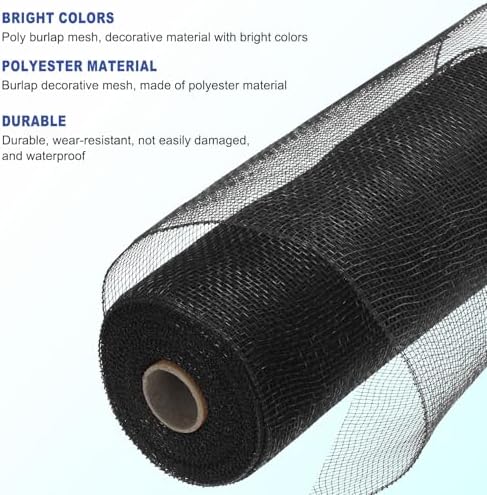 MECCANIXITY 3pcs 10 Inch Poly Burlap Mesh for Wreath, Decorative Mesh Fabric Ribbon 10 Yard for Fall Easter Christmas Flower Bow, Black - Image 3