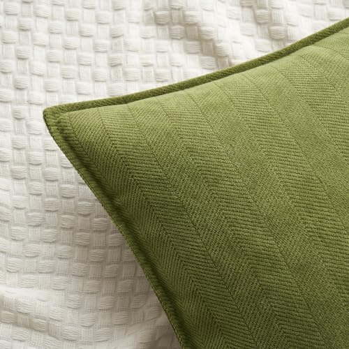 MIULEE Pack of 2 Moss Green Euro Shams Chenille Pillow Covers 26x26 Inch - Image 2