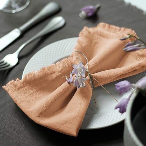Handmade Cloth Napkins 100% Cotton Napkins with Fringe，Delicate Handmade Cloth Napkins for Dinners, Parties, Weddings and More，18 x 18 Inch Set of 12 - Caramel by Ayuzawa