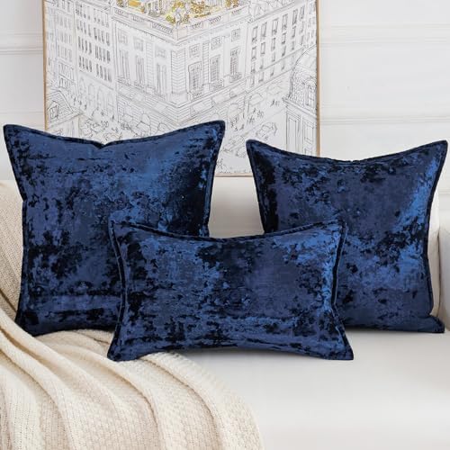 Premium Series, Crushed Velvet Throw Pillow Covers, Luxury Thick Cushion Cases for Home Decor, Navy Blue, 18x18 Inch, Covers Only - Image 5
