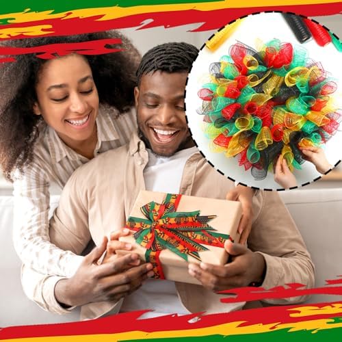 10 Pcs Juneteenth Ribbon Including 4 Rolls Mesh Ribbon 6 Rolls Juneteenth Freedom Day Wired Edge Wreath Metallic Wreath Wrapping Crafts for Holiday Party Home Decorative DIY Craft - Image 5