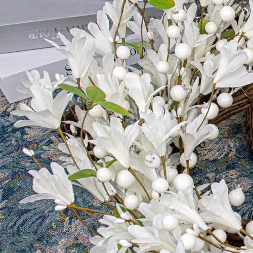 LLZLL White Wreath 20 Inch Winter Wreaths for Front Door Artificial Forsythia Wreath with White Berries for Winter Christmas Farmhouse Indoor Outdoor Porch Wall Window Decor - Image 4