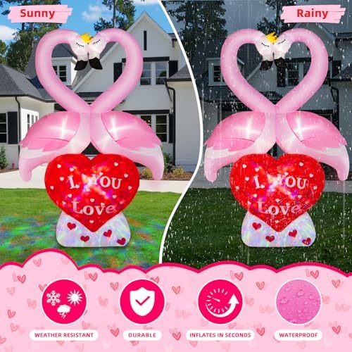 6FT Inflatables Couple's Swan with Love Heart, LED Lighted Love Blow up Yard Decorations, Romantic Heart Decor for Valentine Party Anniversary Wedding Propose Garden Lawn - Image 5