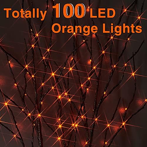 Fudios Halloween Lighted Branches with Timer 100 LED Orange Fairy Lights 32IN, Black Tree Branch Lights Battery Operated for Home Party Mantle Decoration - Image 2