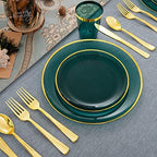 LIYH 180 Pcs Clear and Green Gold Plastic Christmas Plates - Emerald Green Disposable Plastic Dinnerware Sets, Include Dishes, Tableware, Cups for Party & Christmas & Wedding 30 Guests - Image 5