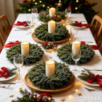 6 Pcs Mini Christmas Candle Ring Wreaths Artificial Pillar Candle Holder Wreath Frosted Cypress Foliage Greenery Wreath for Rustic Farmhouse Xmas Winter Holiday Table Wall Window Decor - Image 3