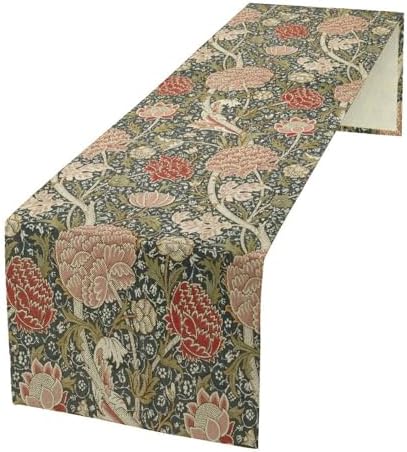 William Morris Style Botanical Table Runner for Table Decor, Art Rustic Flower Vintage Floral Printed for Kitchen Dining Room Living Room Farmhouse Party Holiday Decorate 13" x 120" by LIZIMI