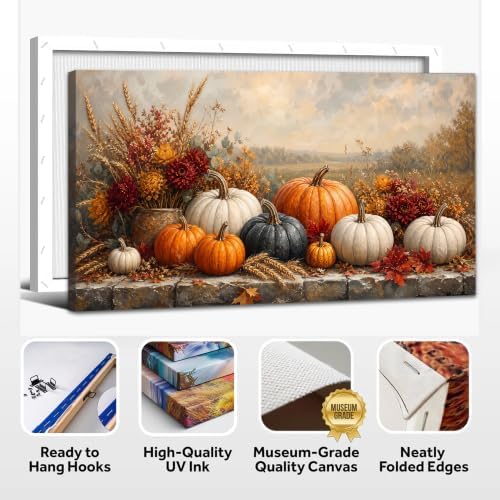 WAXWHELK Pumpkin Fall Canvas Wall Art, Autumn Thanksgiving Harvest Painting Pictures Rustic Farmhouse Artwork for Kitchen Living Room Bedroom Home Decor (16"x32") - Image 6