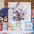 Uieke 4 Pcs 4th of July Decorations Patriotic Artificial Berry Stems Picks with Vase Red White Blue Star Shaped Berries Picks for Independence Day Party Supplies Table Home Office Party Decor - Image 2